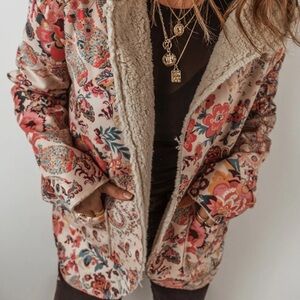 Floral Sherpa-Lined Jacket - Pink Multicolor